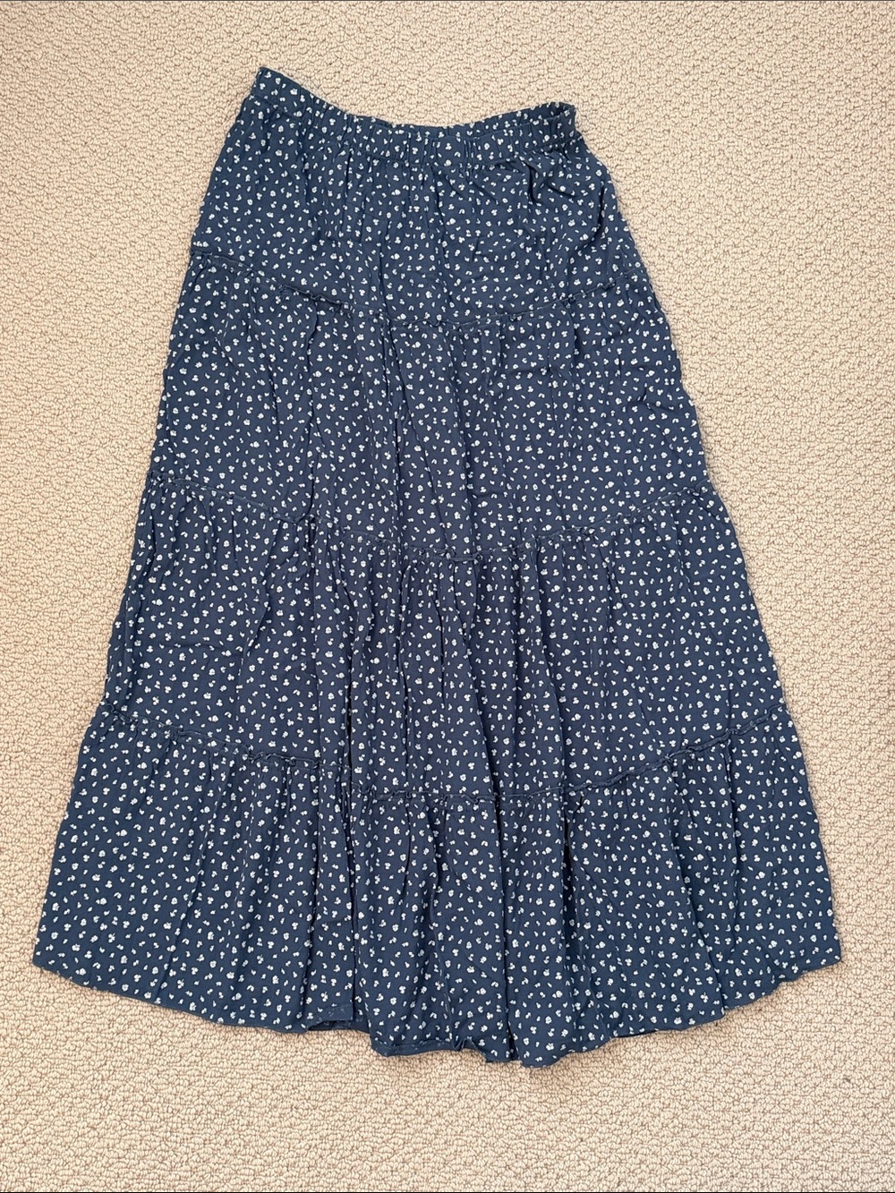 Brandy Melville One Size fits XS to Large Tiered Navy Blue Printed Maxi Skirt